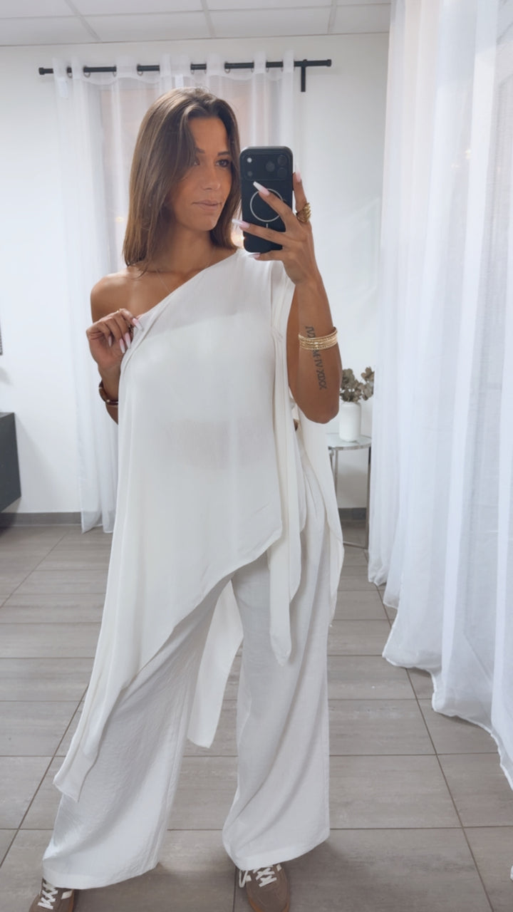 Multi Style Krepp Oberteil mit Bandeau Top / weiß  Art.