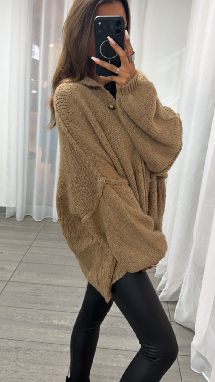 Kuschel Cardigan mit goldenen Knöpfen / Caramel  Art. 8538