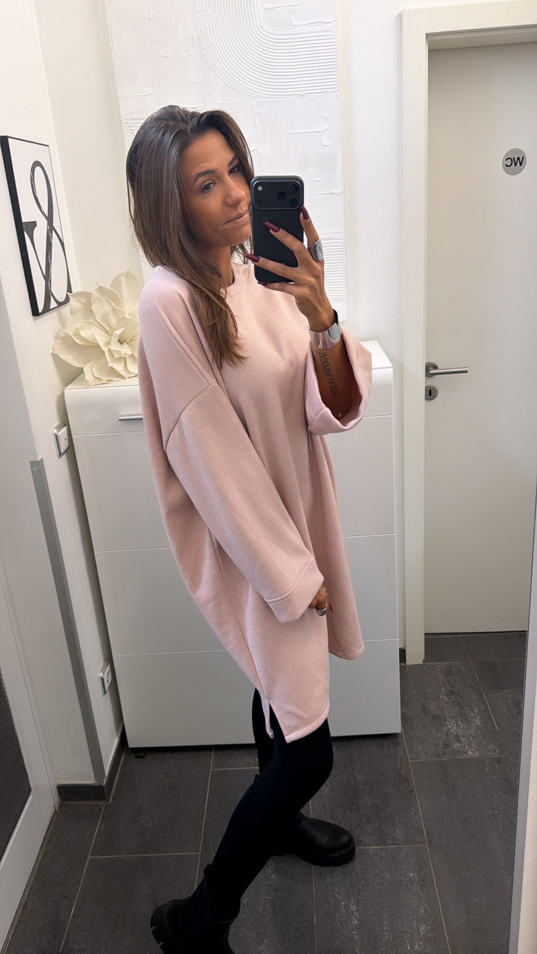 ultra oversize Sweat Kleid mit seitlichen Schlitzen, gefüttert / rosa Art. 16518