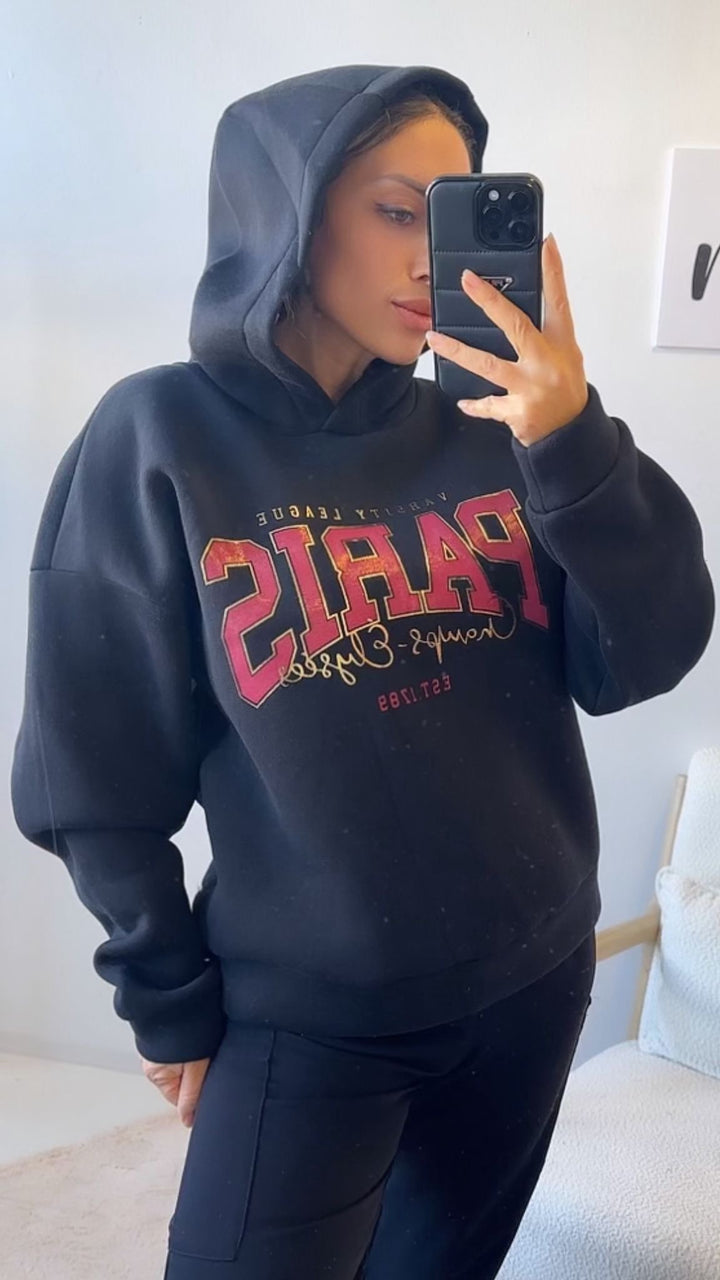 Kapuzen Hoodie " Paris " / schwarz Art. 12486