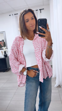LEO KURZE Oversize Musselin Bluse / weiss - helle beere Art. 15254