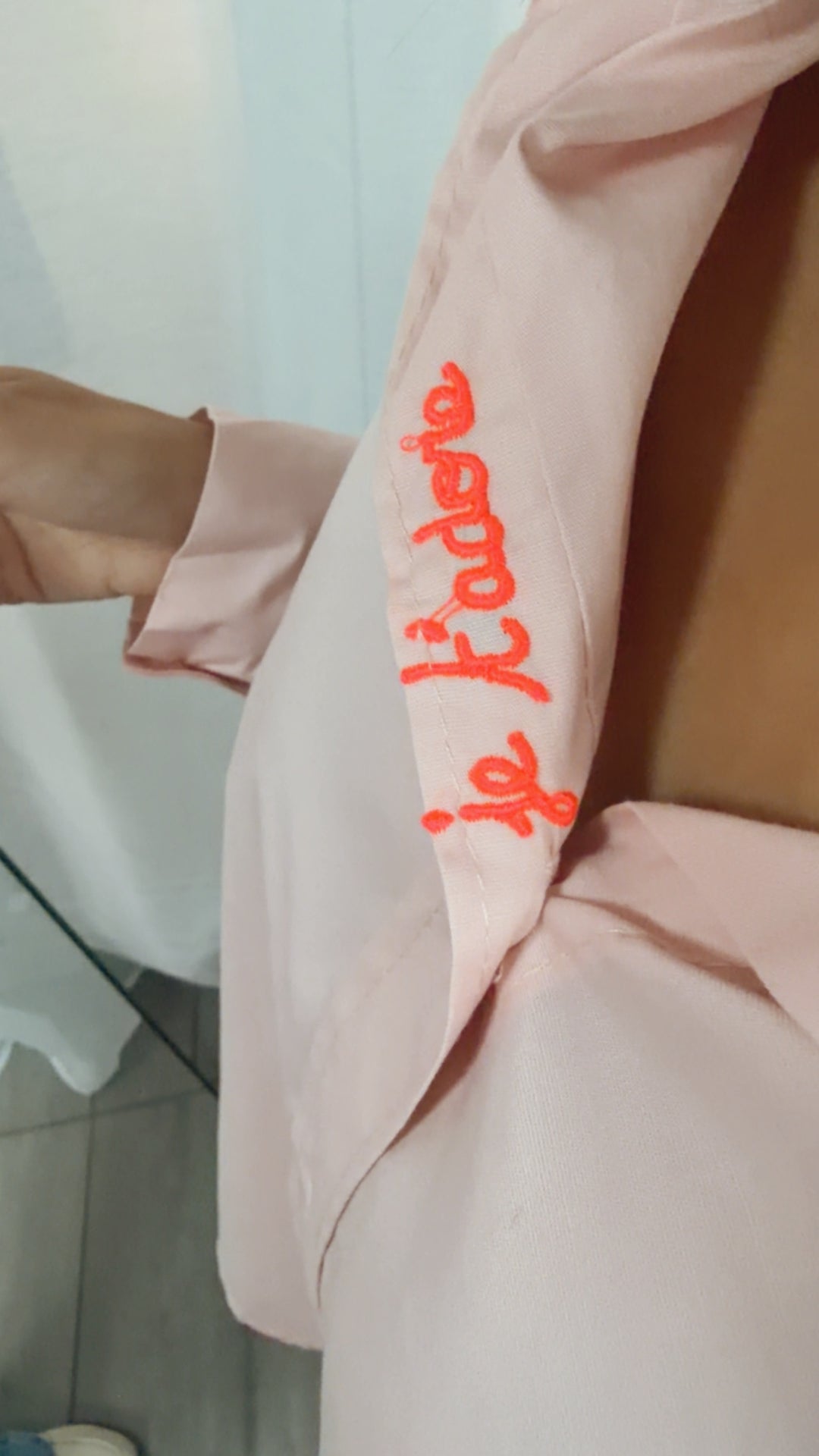 Oversize Blusen Hemd mit Statement - Stickerei / rosa Art. 15553