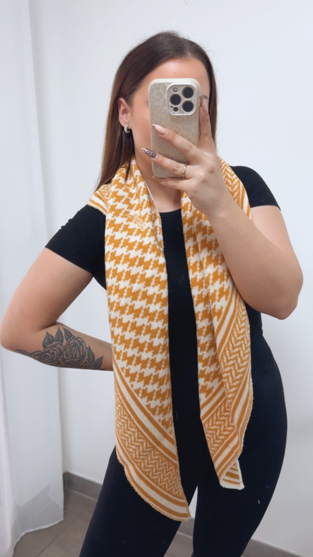 MUSTER Kaschmir - Mix Dreiecks Schal / senf gelb - weiss Art. 14355