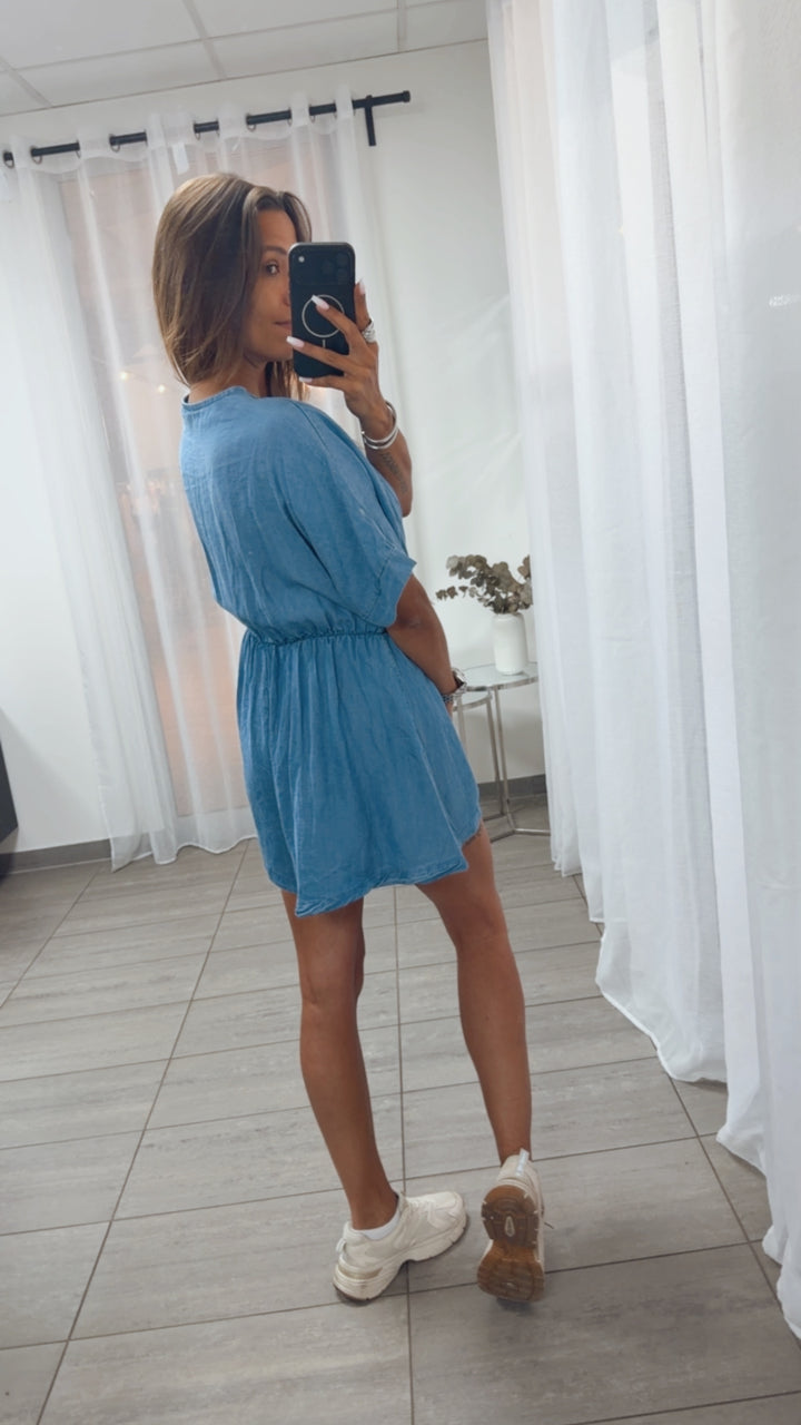 DENIM Look Jumpsuit mit kurzen Armen / denim blau Art. 15339