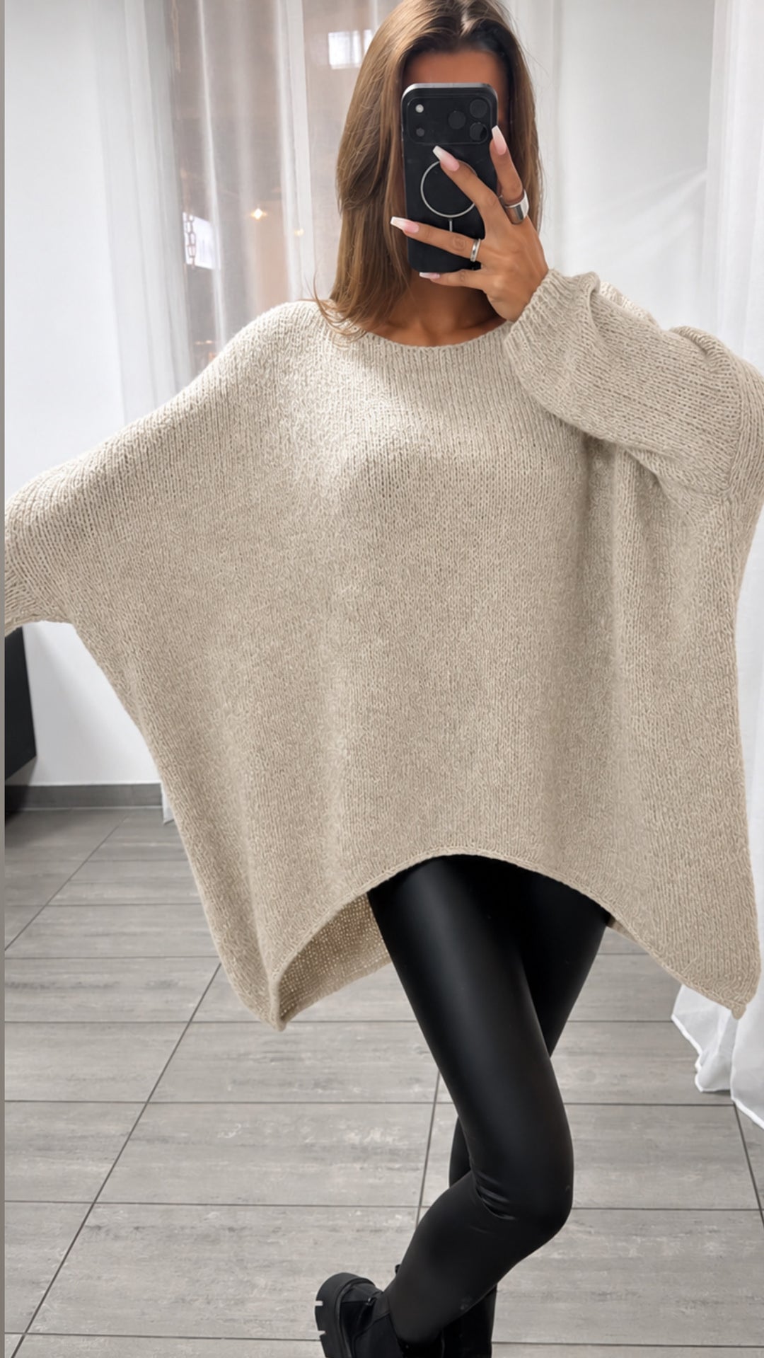VOKUHILA oversize Strick Pullover  / dunkel beige  Art. 4877