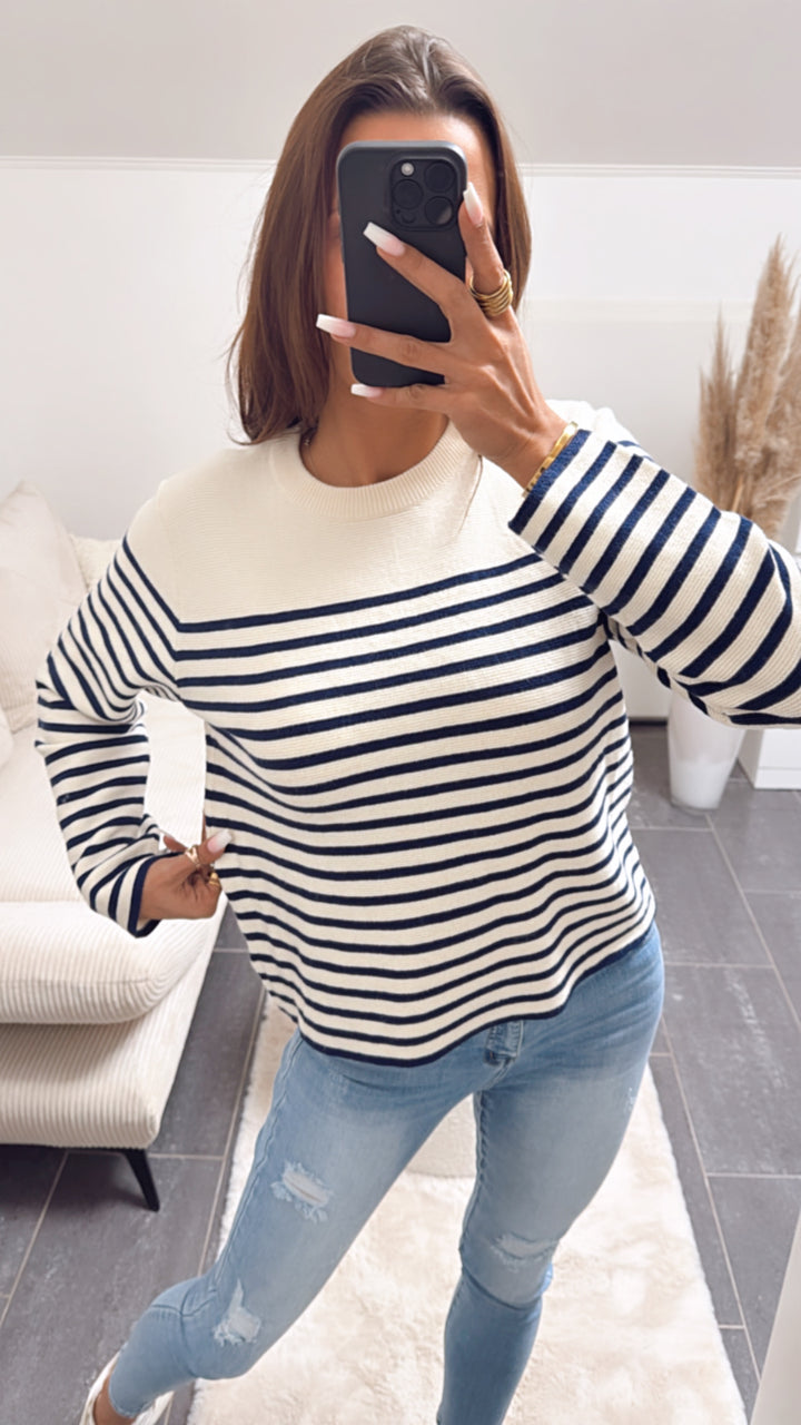 leichter Pullover mit dünnen Streifen / creme - dunkel blau Art. 8651