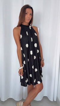 PUNKTE Kurzes fließendes Kleid / schwarz - weiss Art. 15504