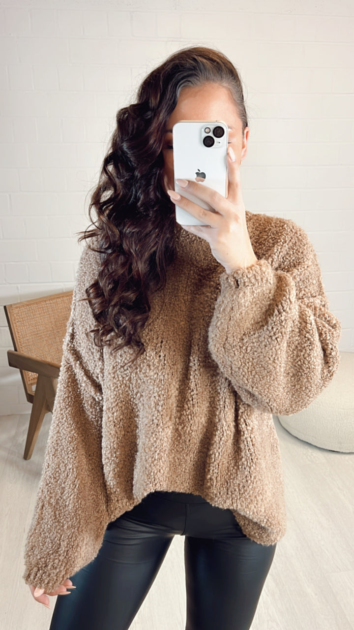 TEDDY Oversize Pullover mit hohem Ausschnitt / camel Art. 8125