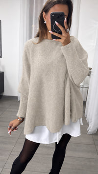 Cozy Oversize Pullover mit Fledermausärmeln / beige