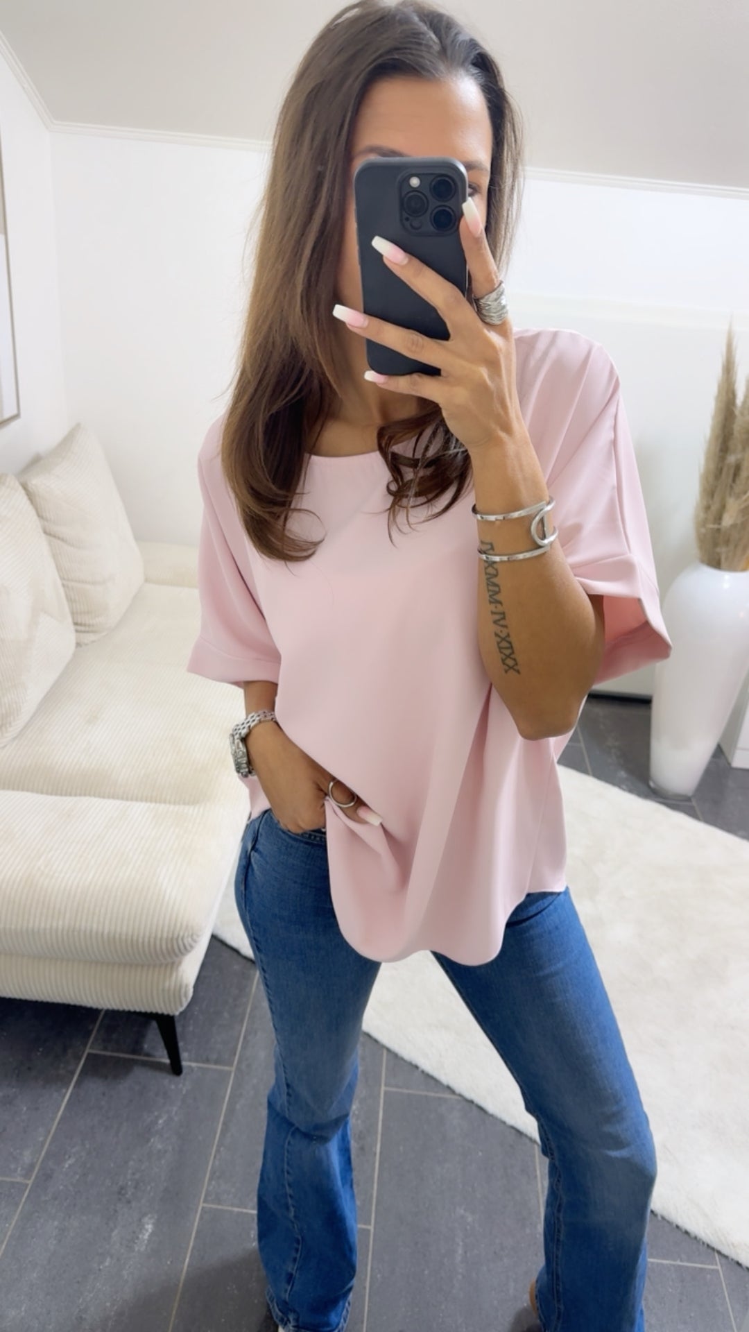 Locker geschnittene oversize Bluse / zart rosa Art.14794