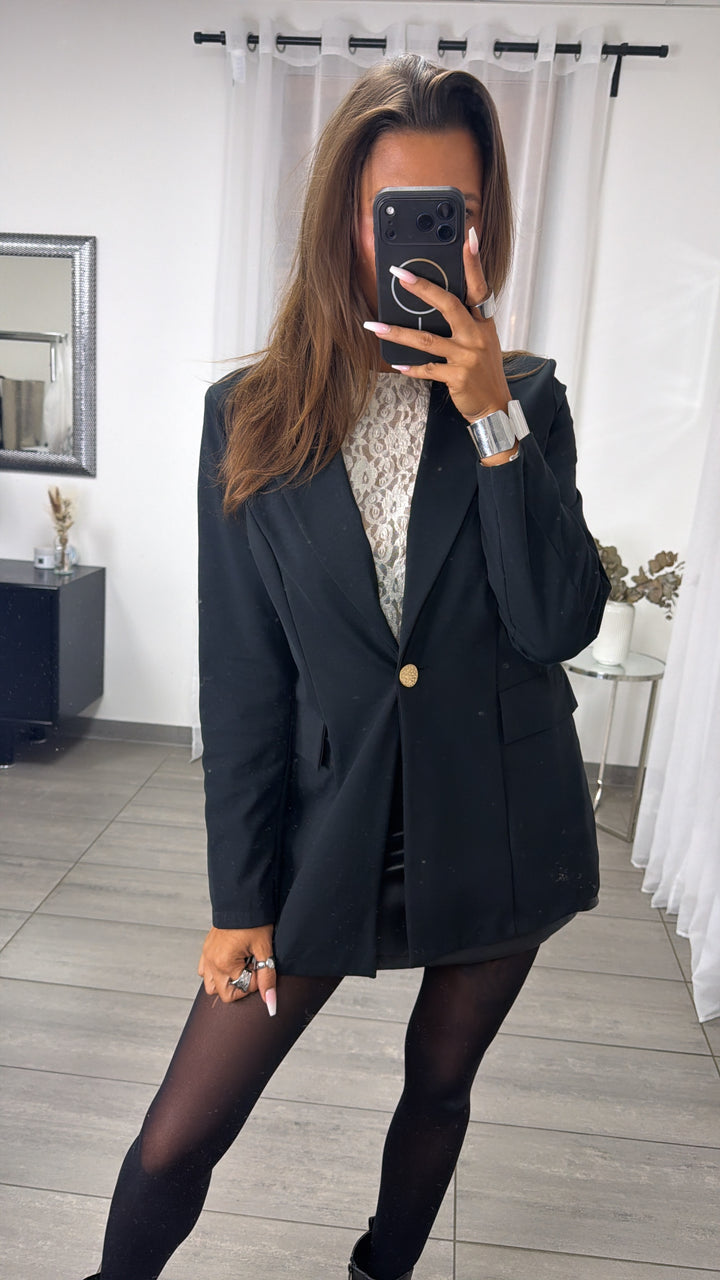 Leichter Long Blazer mit Knopfdetail / schwarz Art.16299