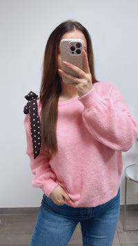 ONE SHOULDER Pullover, Punkte Schleife / soft pink Art. 13818