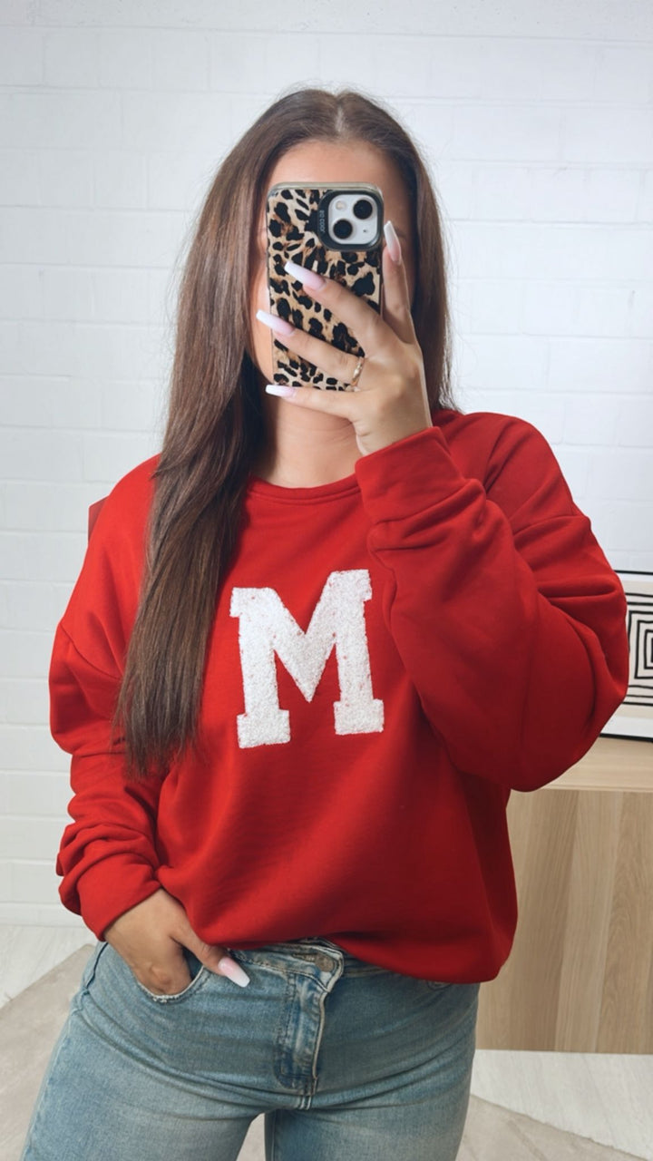 Sweater mit "aufgesetztem M" / rot-weiß Art.12273