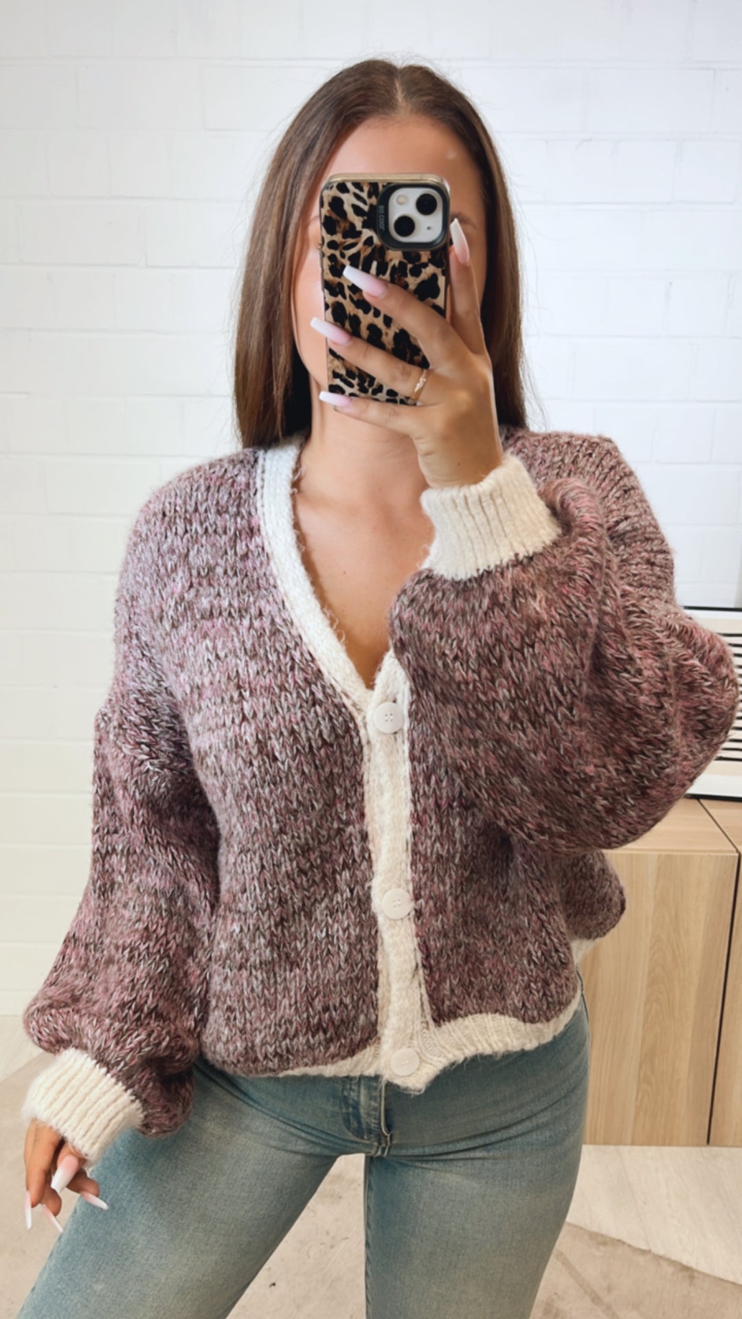 Farbmix Cardigan / magenta - pink - braun - weiss Art. 11206