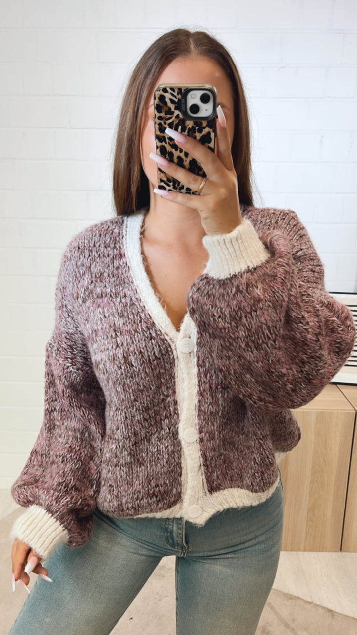 Farbmix Cardigan / magenta - pink - braun - weiss Art. 11206