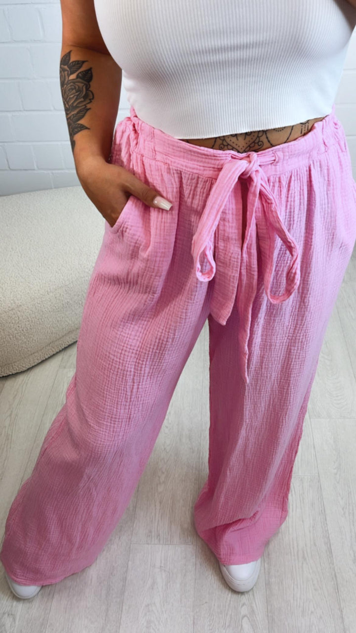schlichte Musselin Hose, Tunnelzug mit Musselinband / soft pink Art. 10568