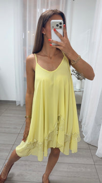 Langes Blusen Top mit Spitzenapplikation / citrus gelb Art.15602