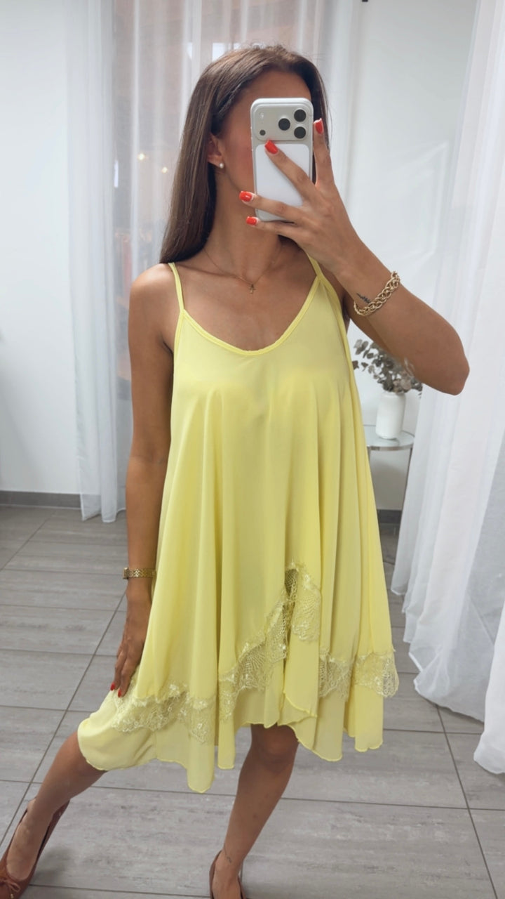 Langes Blusen Top mit Spitzenapplikation / citrus gelb Art.15602
