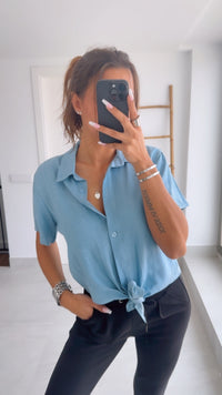 DENIM LOOK Bluse mit kurzen Armen, Schleife / HELL Art. 14080