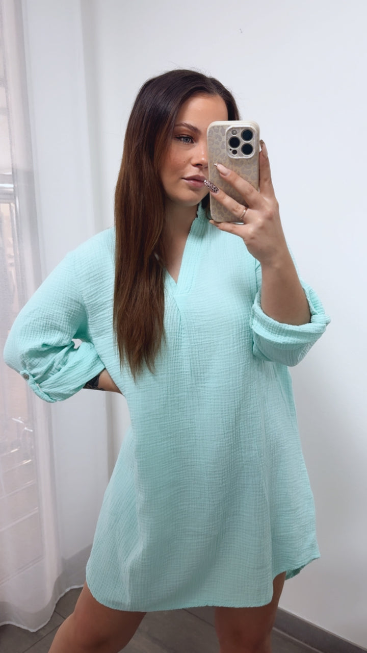 BLUSENKLEID Musselin mit V-Ausschnitt / mint Art. 14452