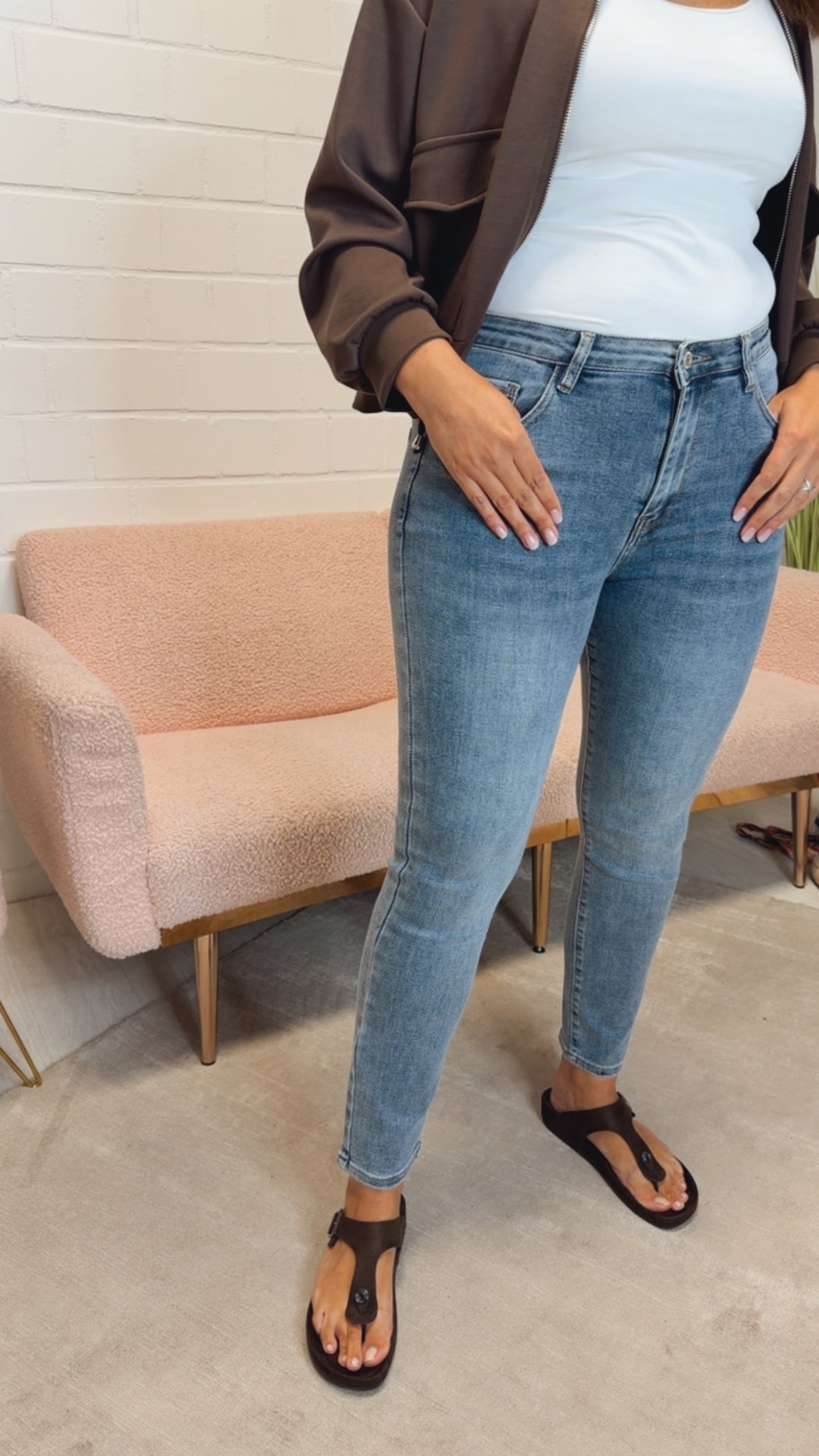 simple high - waist Jeans Hose " T8768-2 " / blau Art. 12639