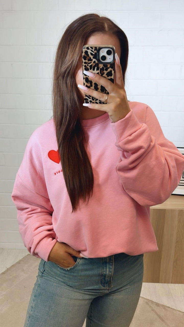 oversize Pullover " Amore " / rosa - rot Art. 12287