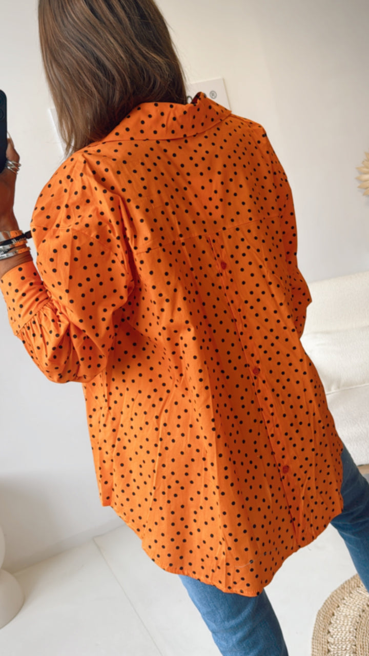 Bluse mit Punkten / orange - schwarz Art. 10533