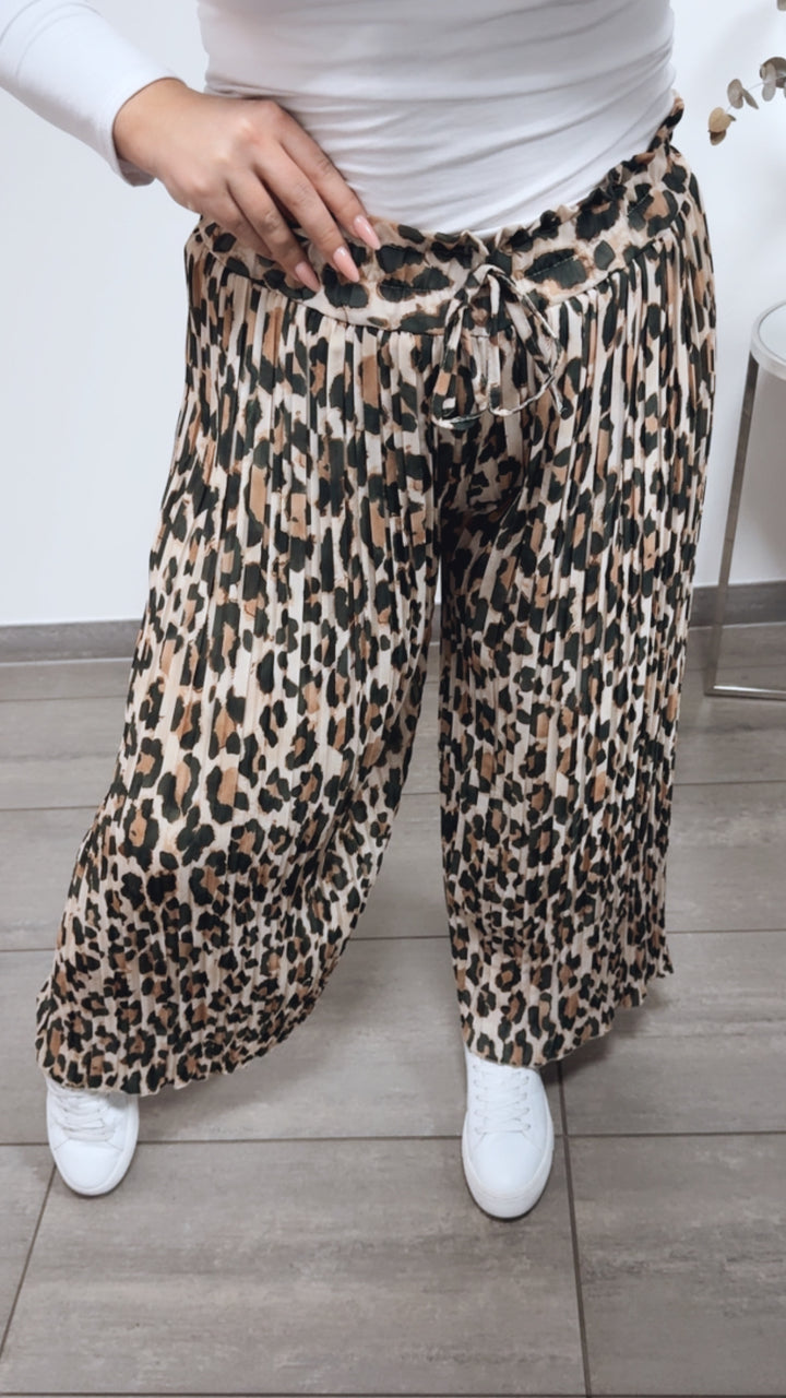 LEO Plissee Hose / khaki - creme - camel Art. 13170