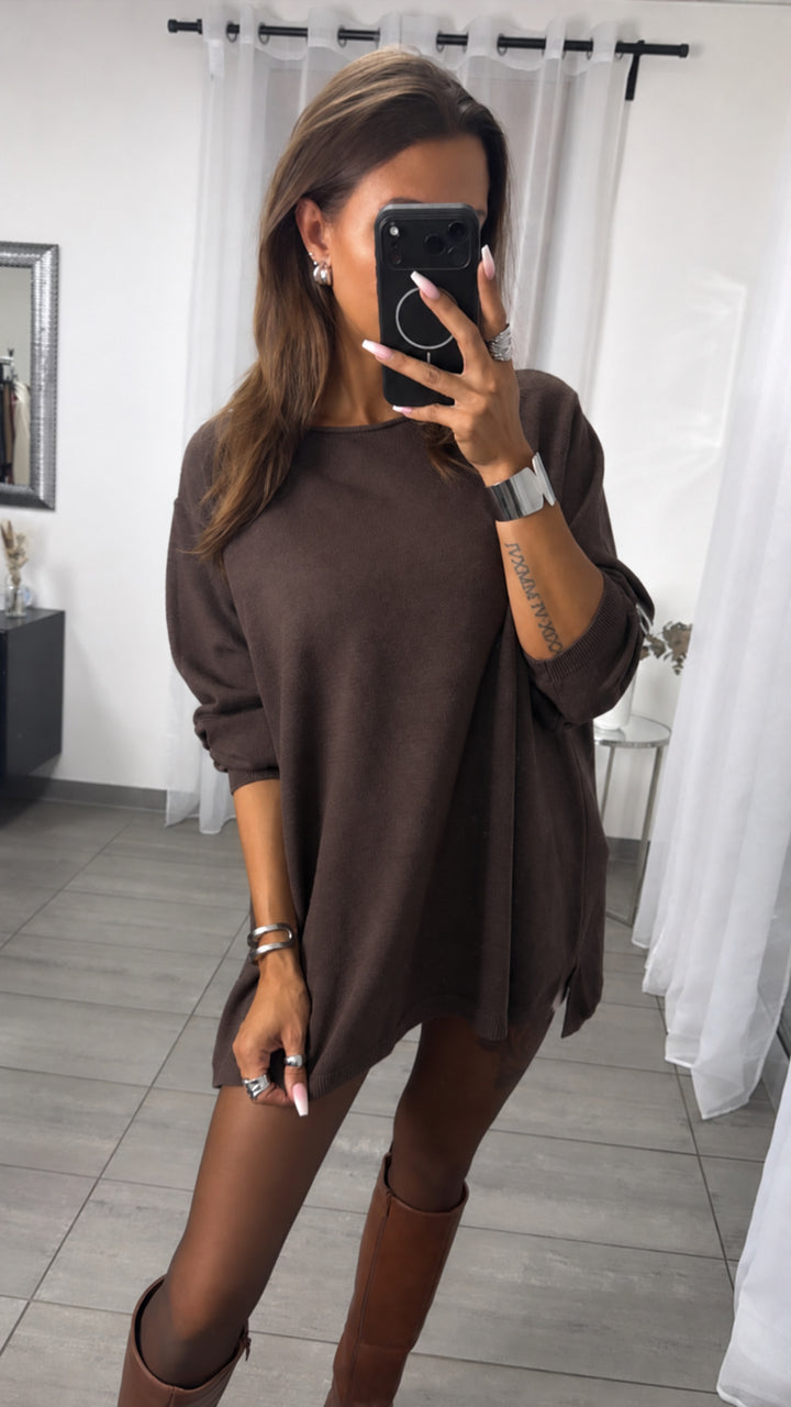 Basic Rundhals Oversize Pullover / braun Art.16388
