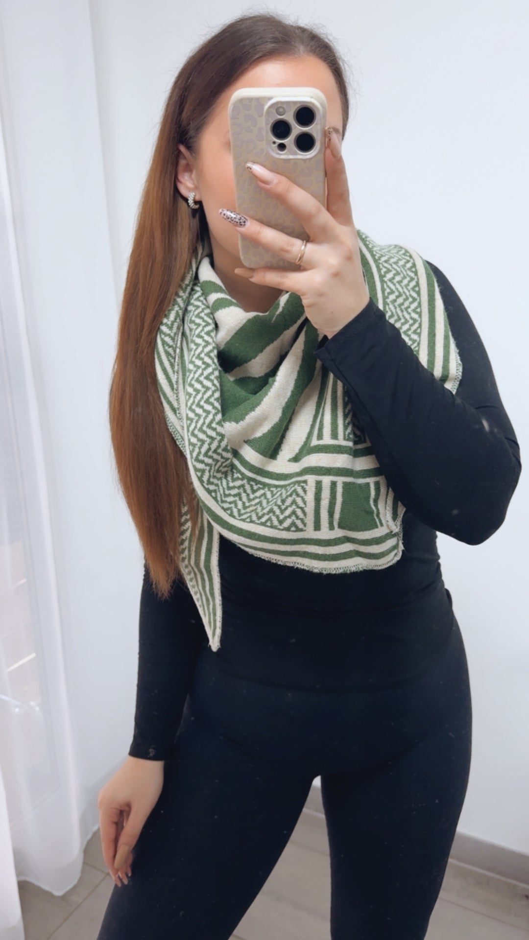 ZEBRA Kaschmir - Mix Dreiecks Schal / grün - beige Art. 14353