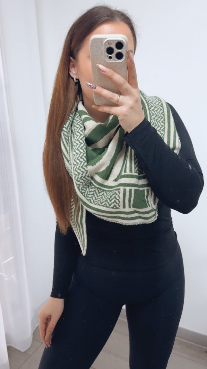 ZEBRA Kaschmir - Mix Dreiecks Schal / grün - beige Art. 14353