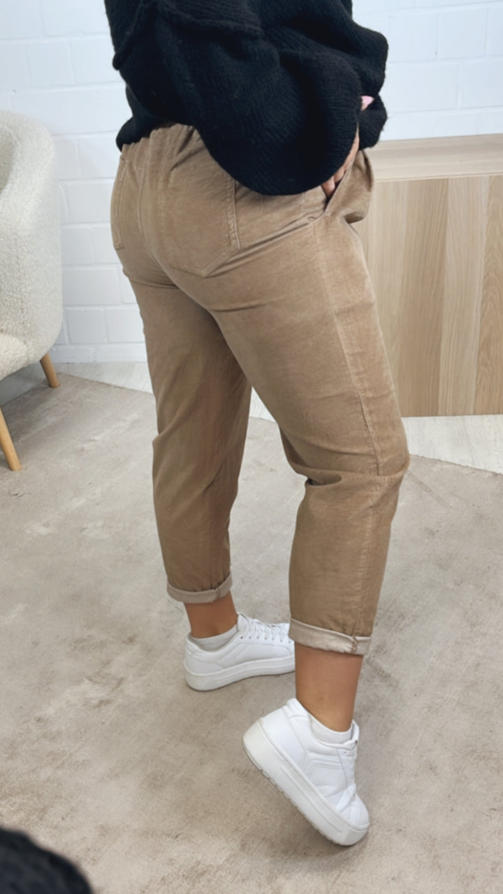 lockere Knitter Optik Hose im Velours Look / camel Art. 12856