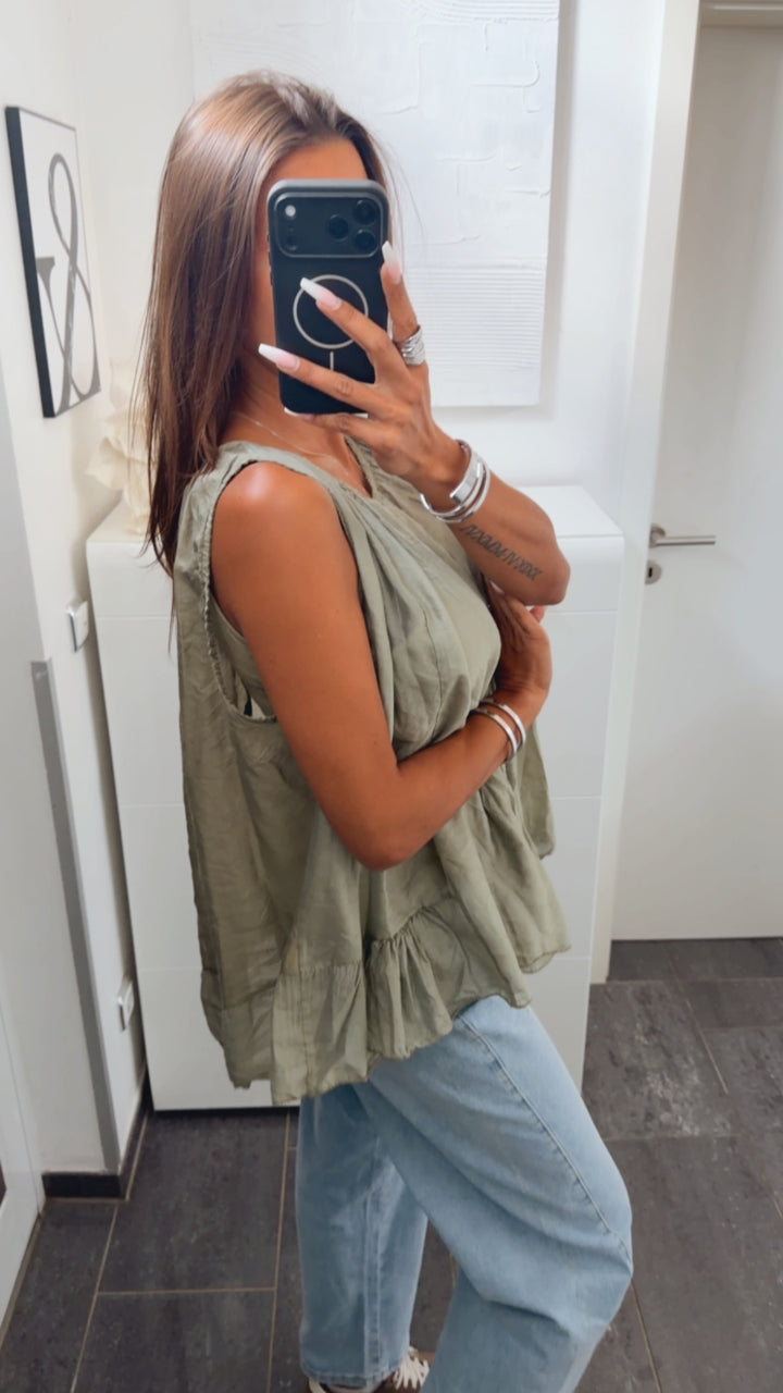 ultra dünnes, weites Oberteil mit Untershirt / soft khaki Art. 15279