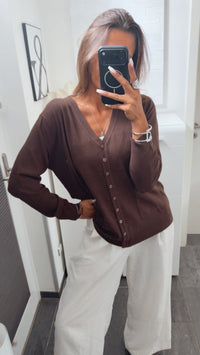 Feinstrick Cardigan mit Taschen auf der Vorderseite / braun Art.15685