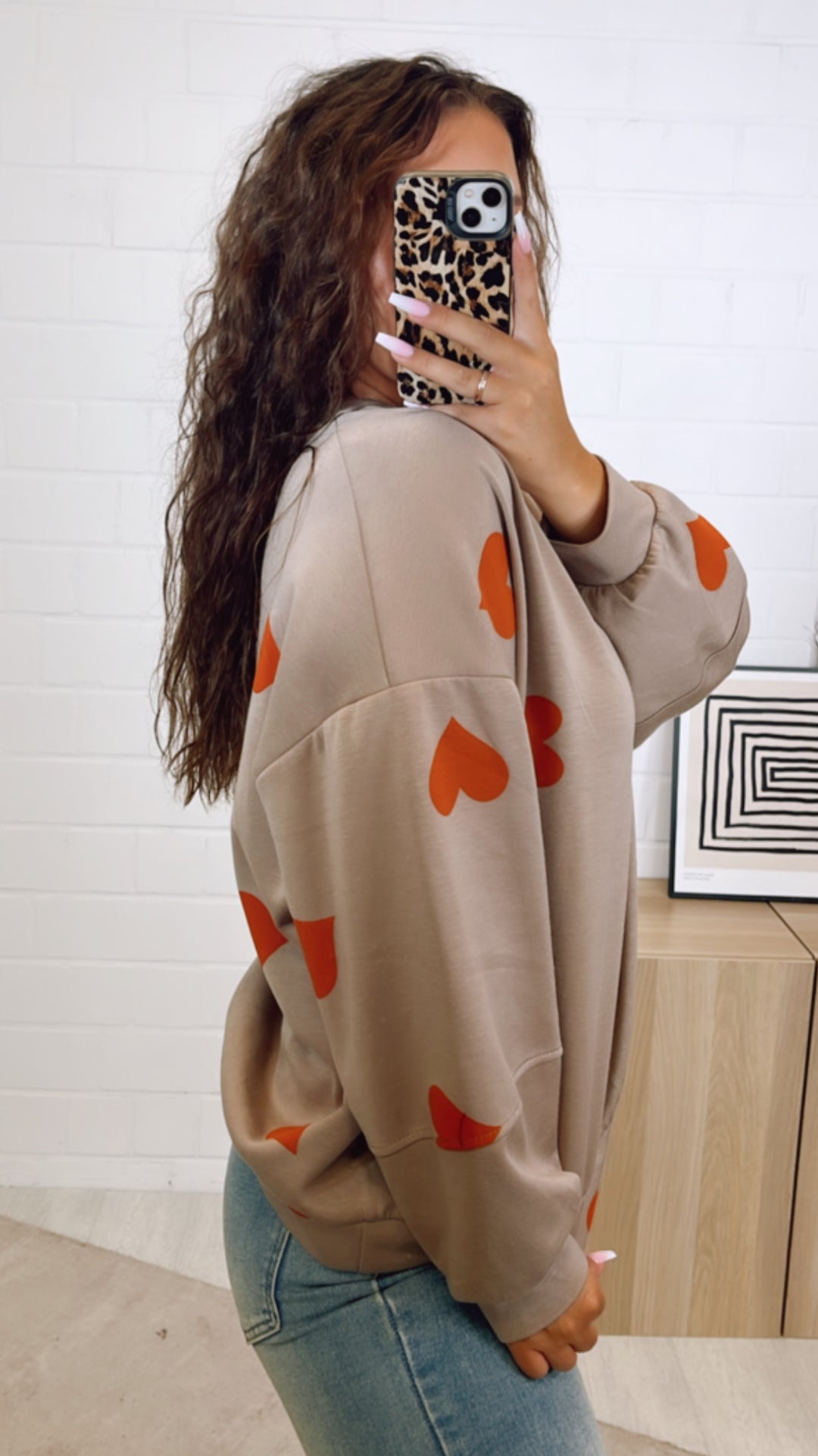 Sweater mit Herzen / beige - orange Art. 10831