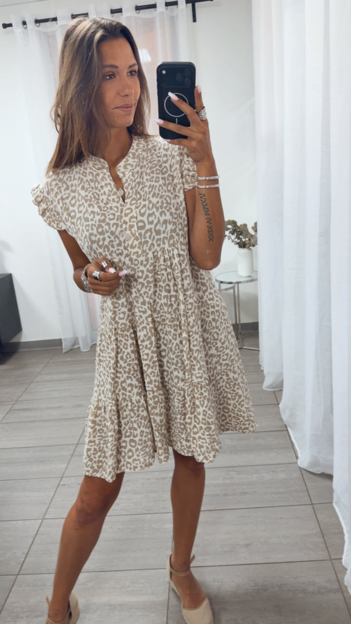 LEO Musselin Hängerchen Kleid / creme - cappuccino Art. 15249