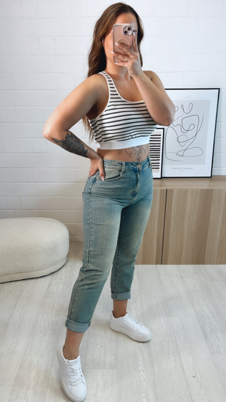 Tank Top / Bustier im gestreiften Muster / creme - olive Art. 9627