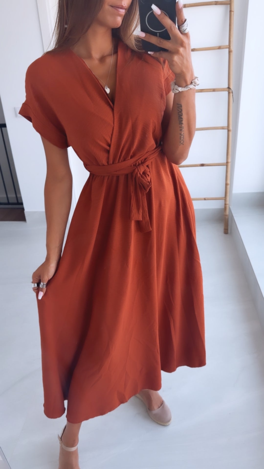 Maxi Kleid zum Binden, Wickeloptik / rost Art. 15374