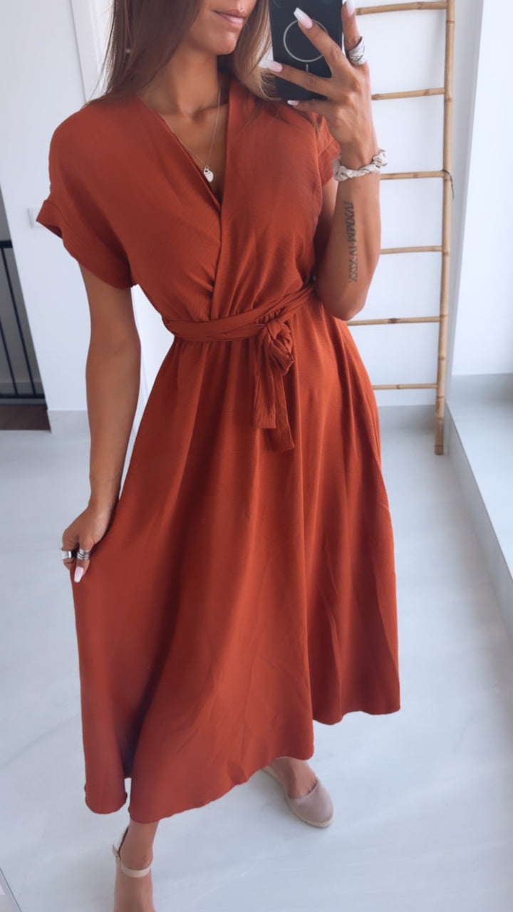 Maxi Kleid zum Binden, Wickeloptik / rost Art. 15374