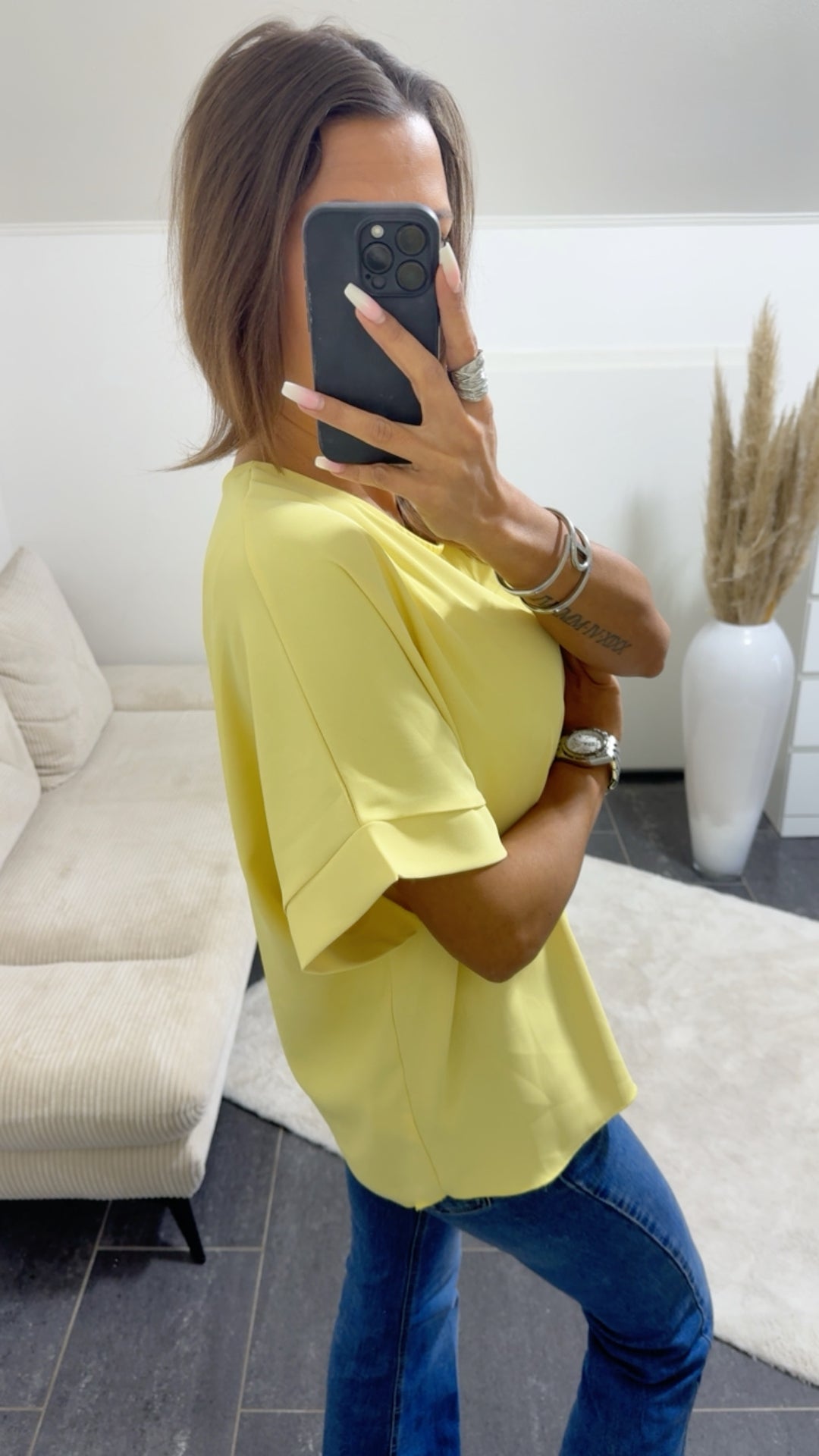 Locker geschnittene oversize Bluse / soft gelb Art.14796
