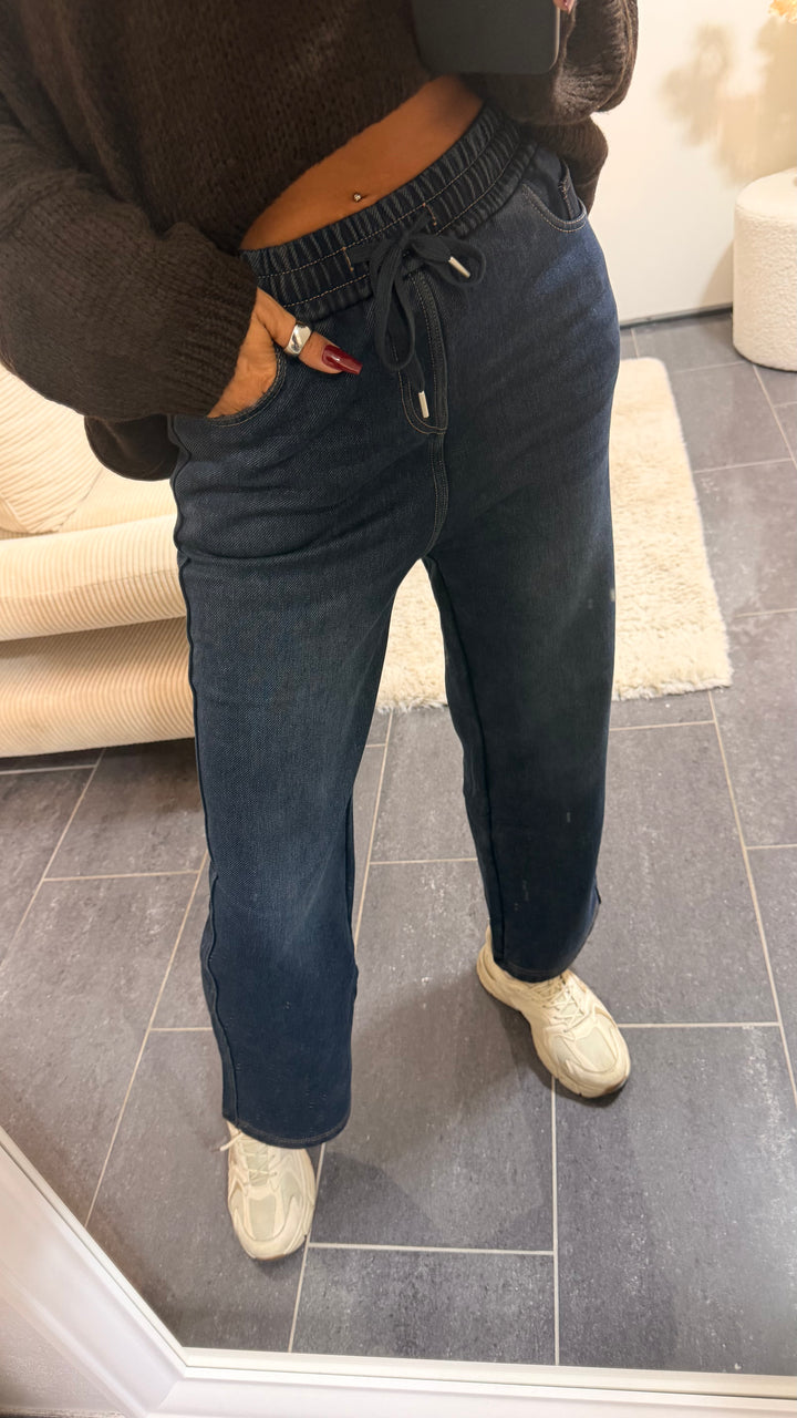 Wide Leg Stoff Hose im denim Look " JH-860 ", Fleece gefüttert / dunkles denim Art. 16590