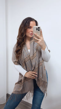 Statement Schal – Mix aus Streifen & Hahnentritt / grau - taupe - orange Art. 14358