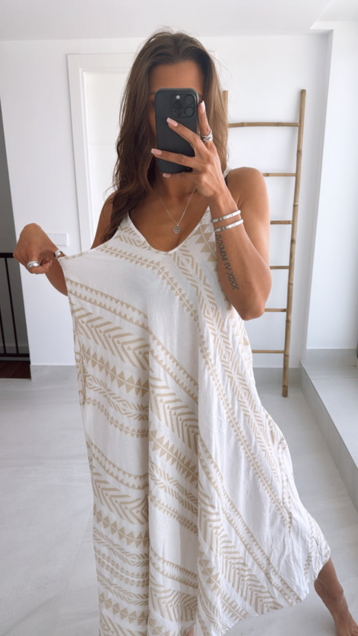 (Maxi-) PREMIUM Summer Vibe Kleid / Hängerchen / weiss - beige Art. 9573