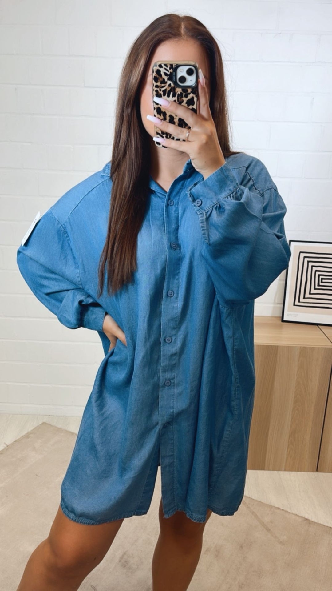 LANGE Oversize Bluse in Denim Optik DUNKEL Art.12298