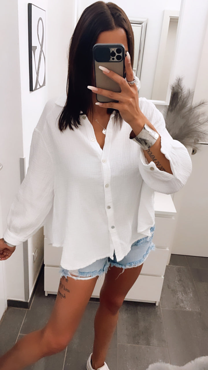 KURZE Oversize Musselin Bluse / weiss Art. 3140