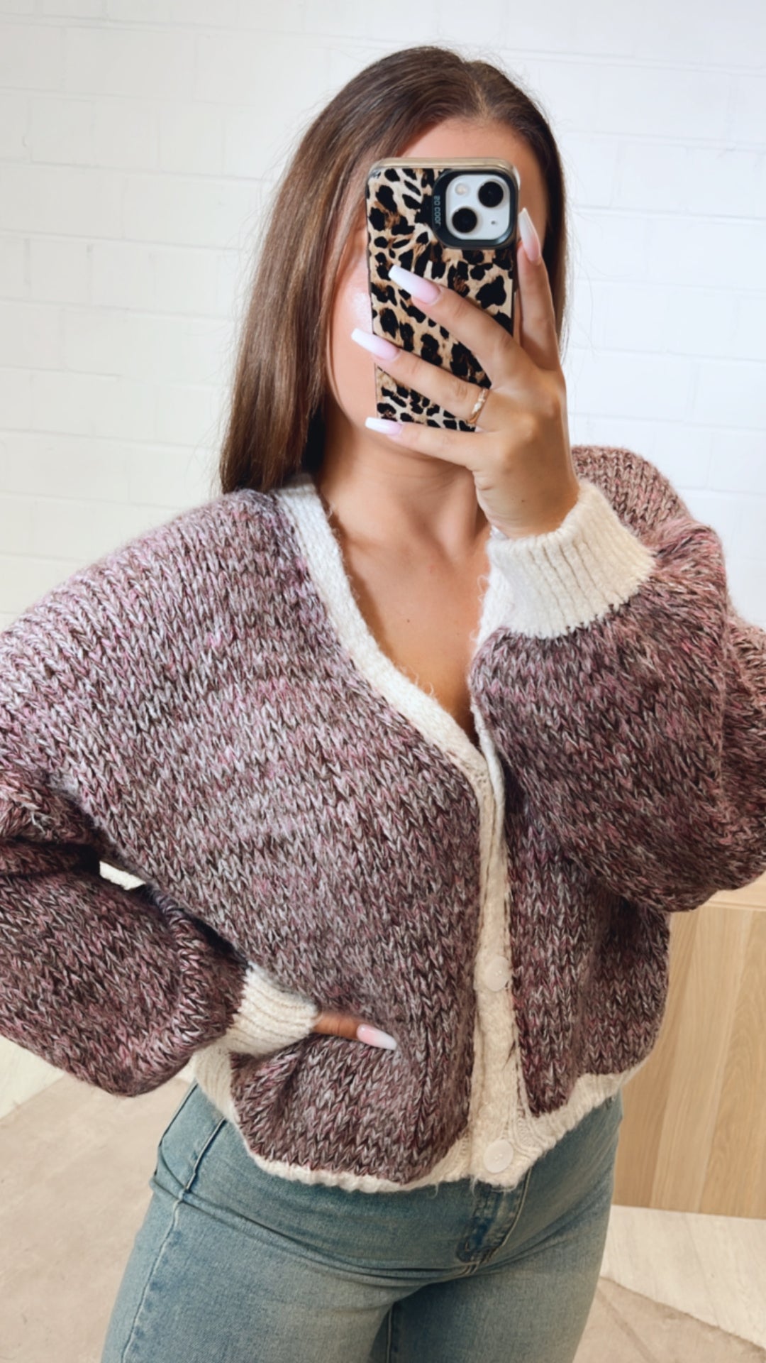 Farbmix Cardigan / magenta - pink - braun - weiss Art. 11206