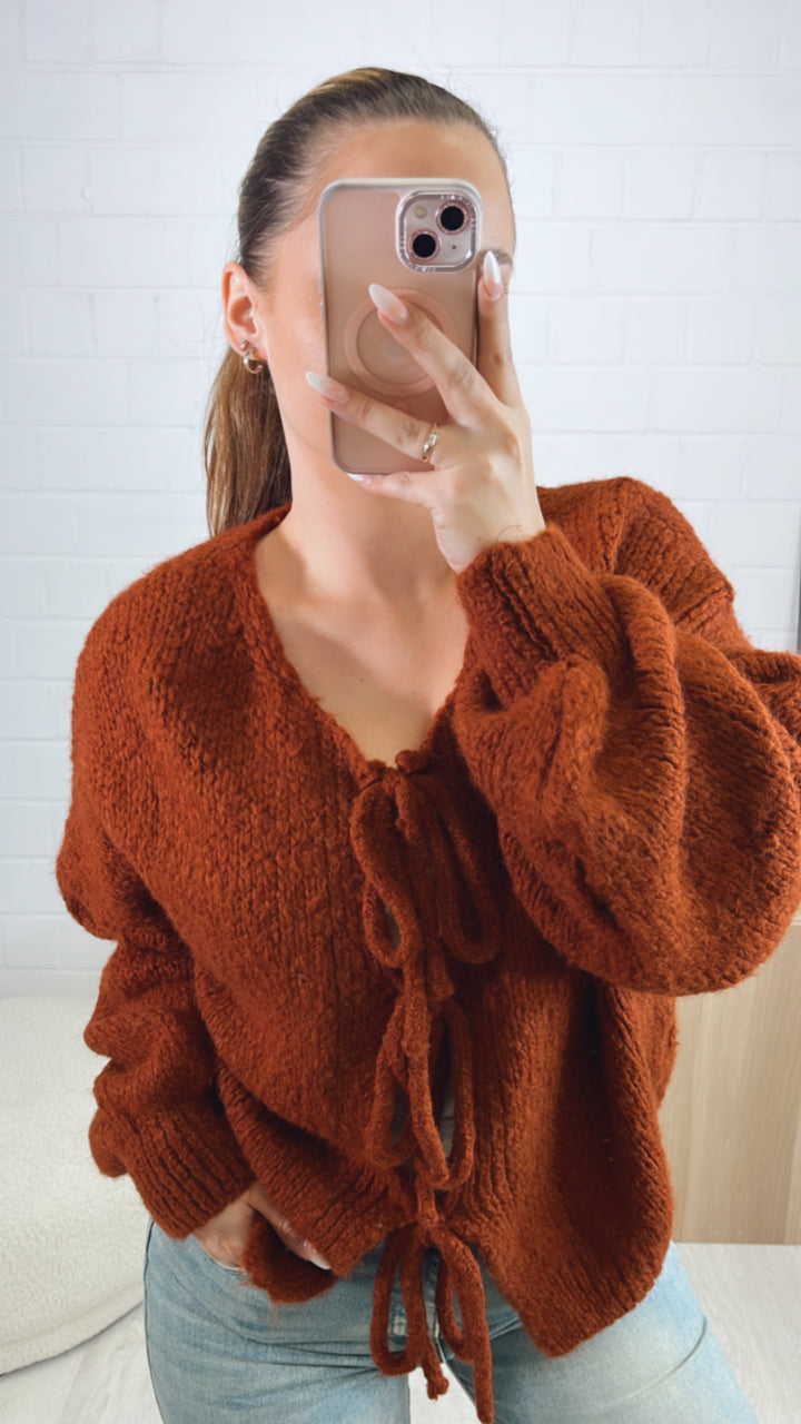 Strick Cardigan zum schnüren / rost Art. 9431