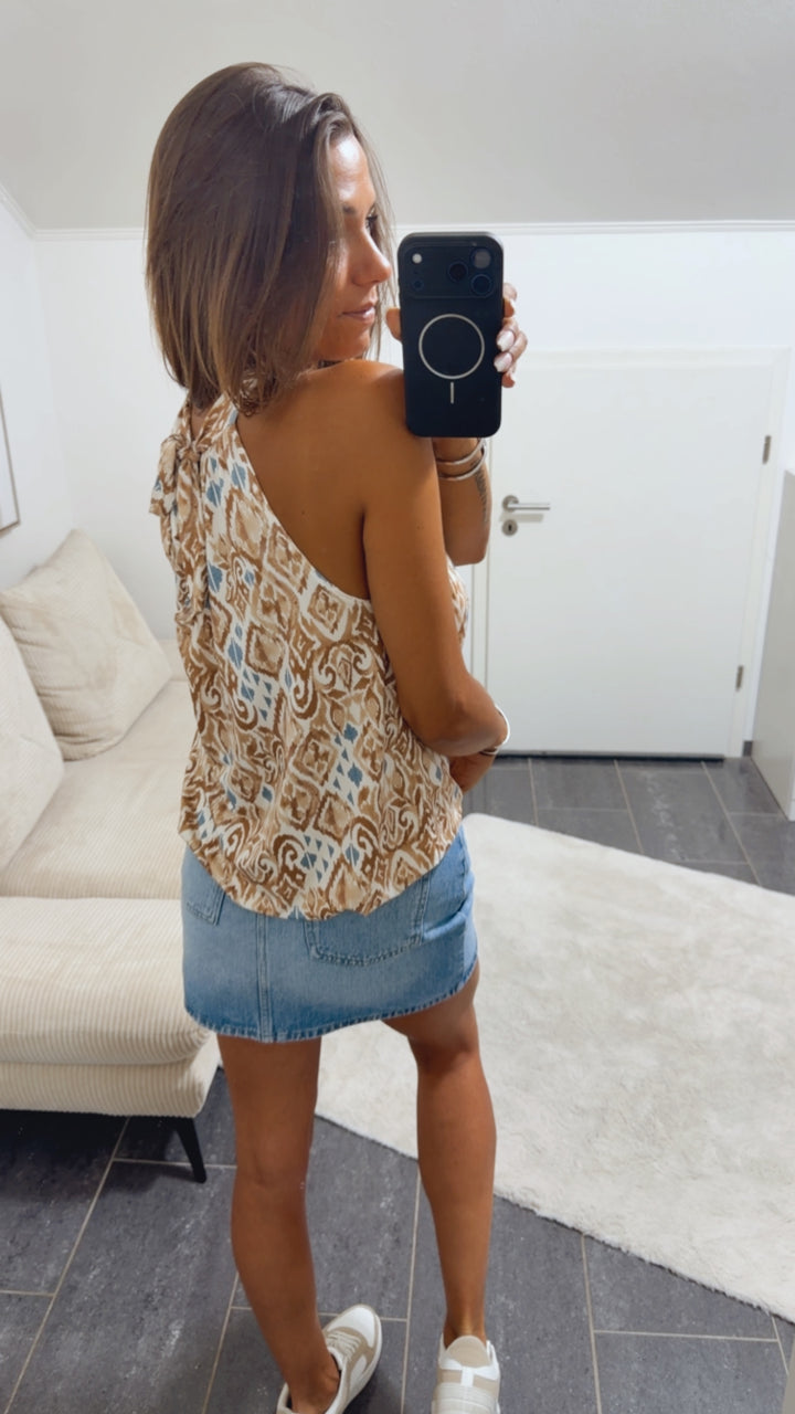 DEKOR Print ärmelloses Top / beige - weiss - denim blau - karamell Art. 15409