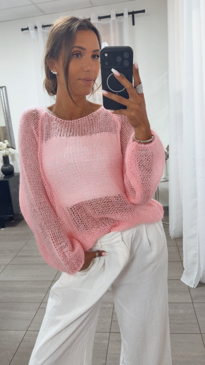 ultra leichter und locker gestrickter Pullover / rosa Art. 15649
