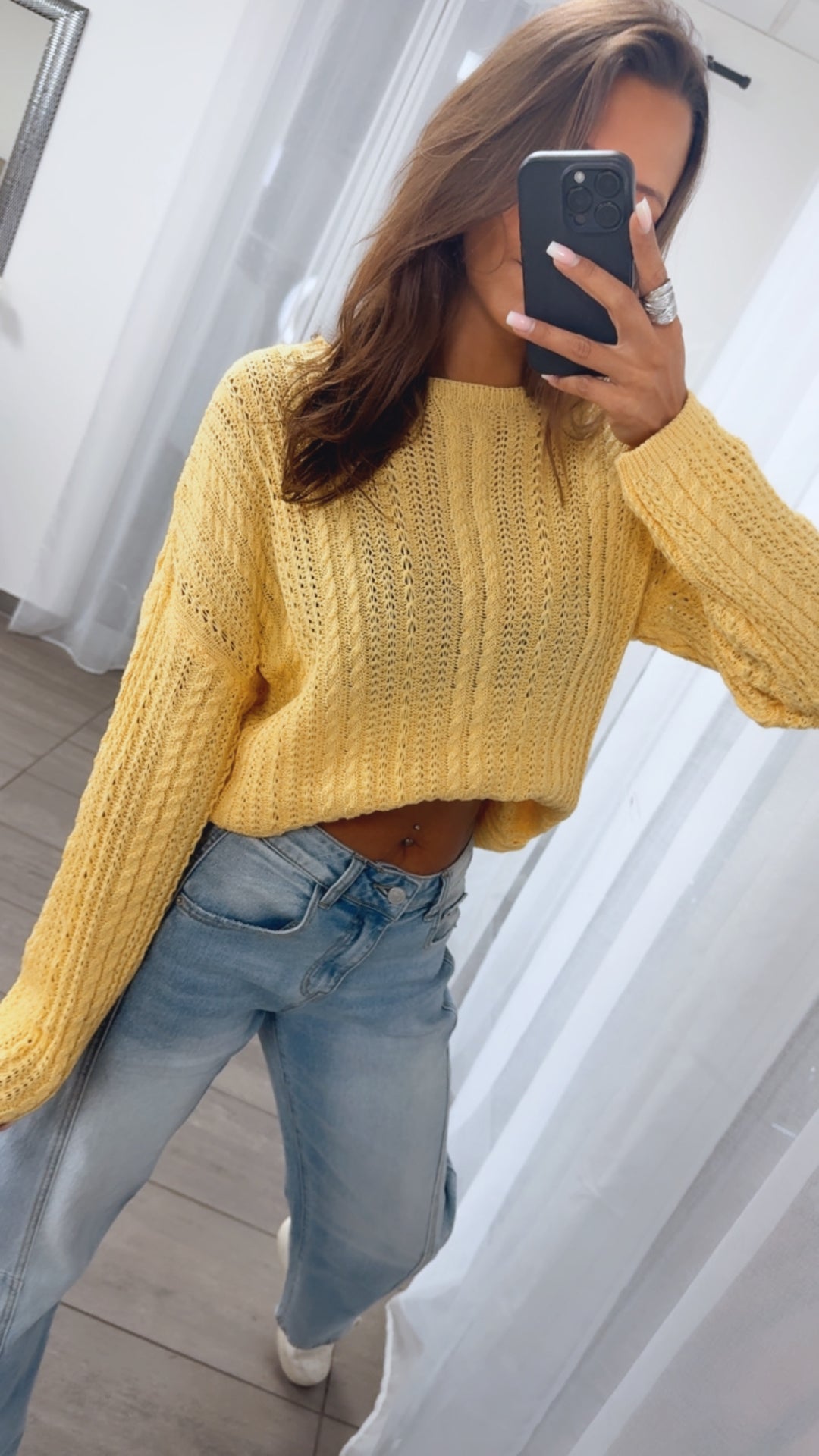 leichter Strick Pullover mit Zopfmuster / gelb Art. 14900